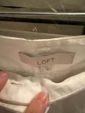 LOFT Marisa Fit White Linen Blend Sailor Button Trousers Size 14